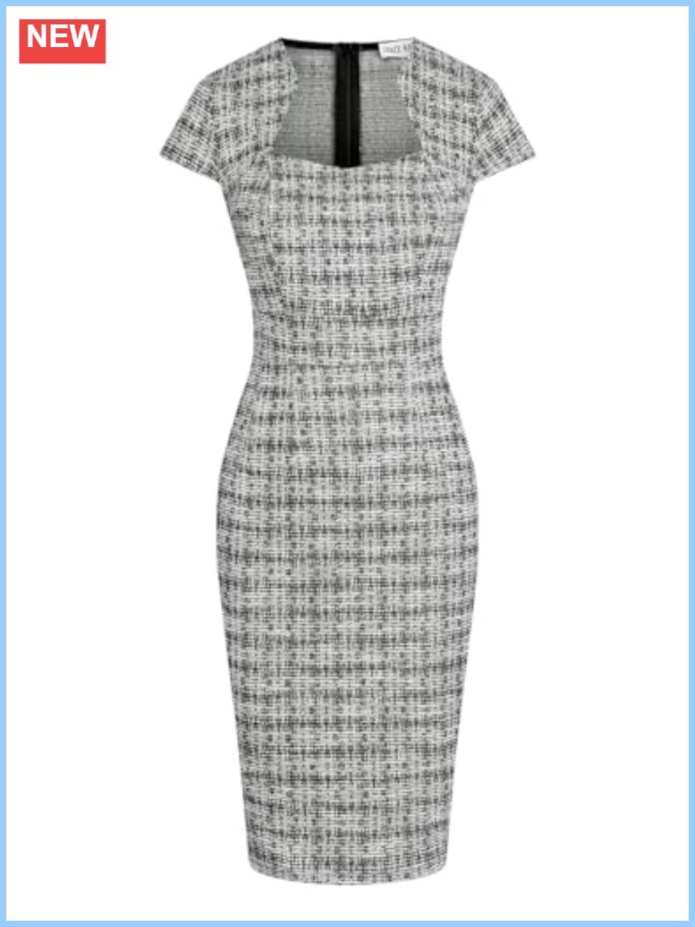 Women's Tweed Pencil Dress Cap Sleeve Bodycon Vintage Cocktail Work Dress